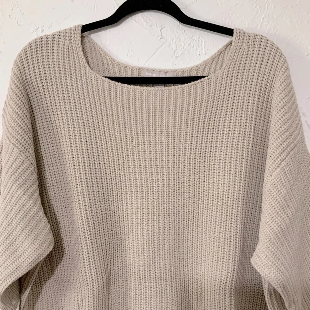 NWT Woman Within Three-Quarter Chunky Knit Beige Sweater Sz L (18-20)